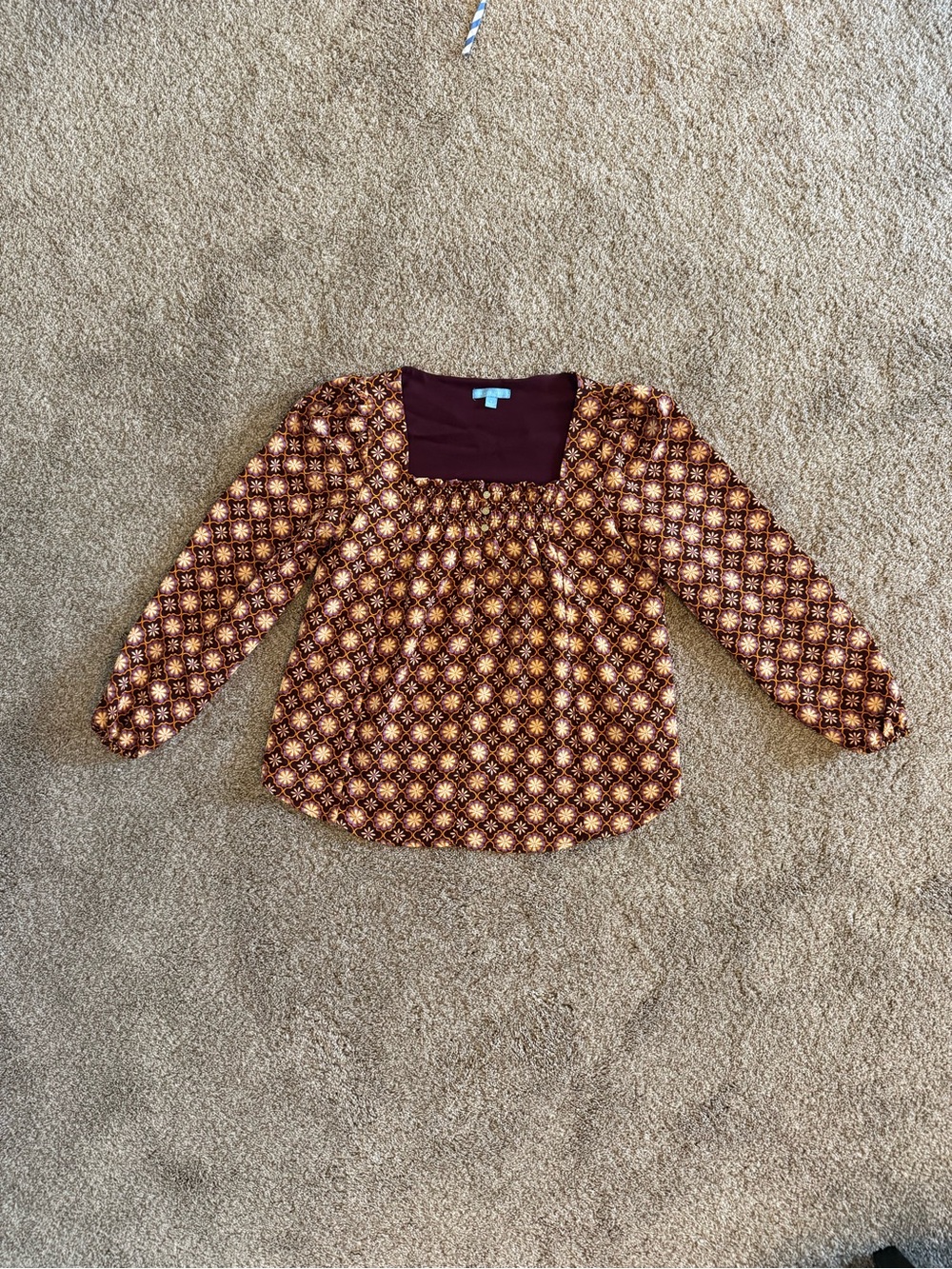 Draper James Maroon Square-Neck Blouse